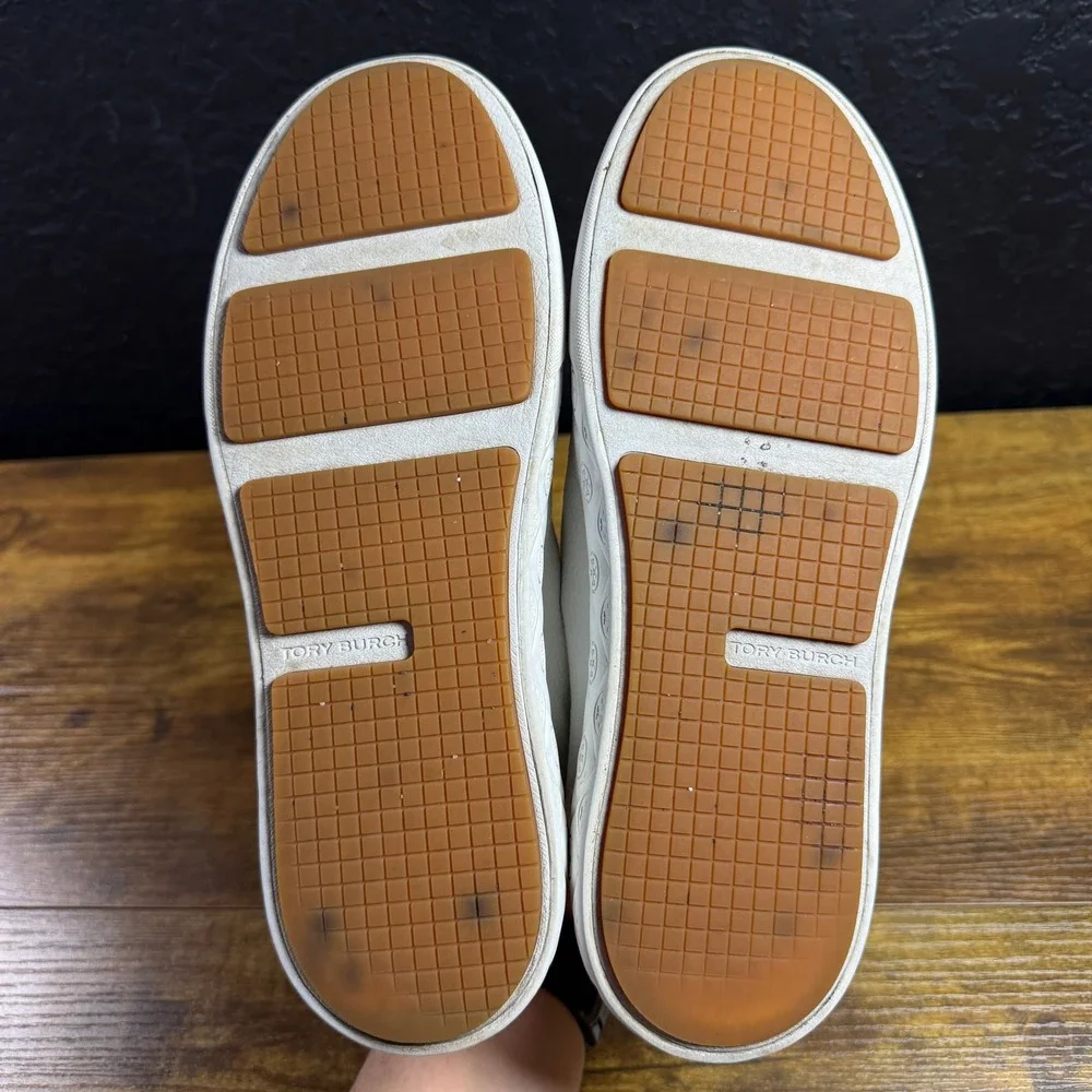 Tory Burch Ladybug Court White Leather Textile Platform Sneakers Womens 8.5M